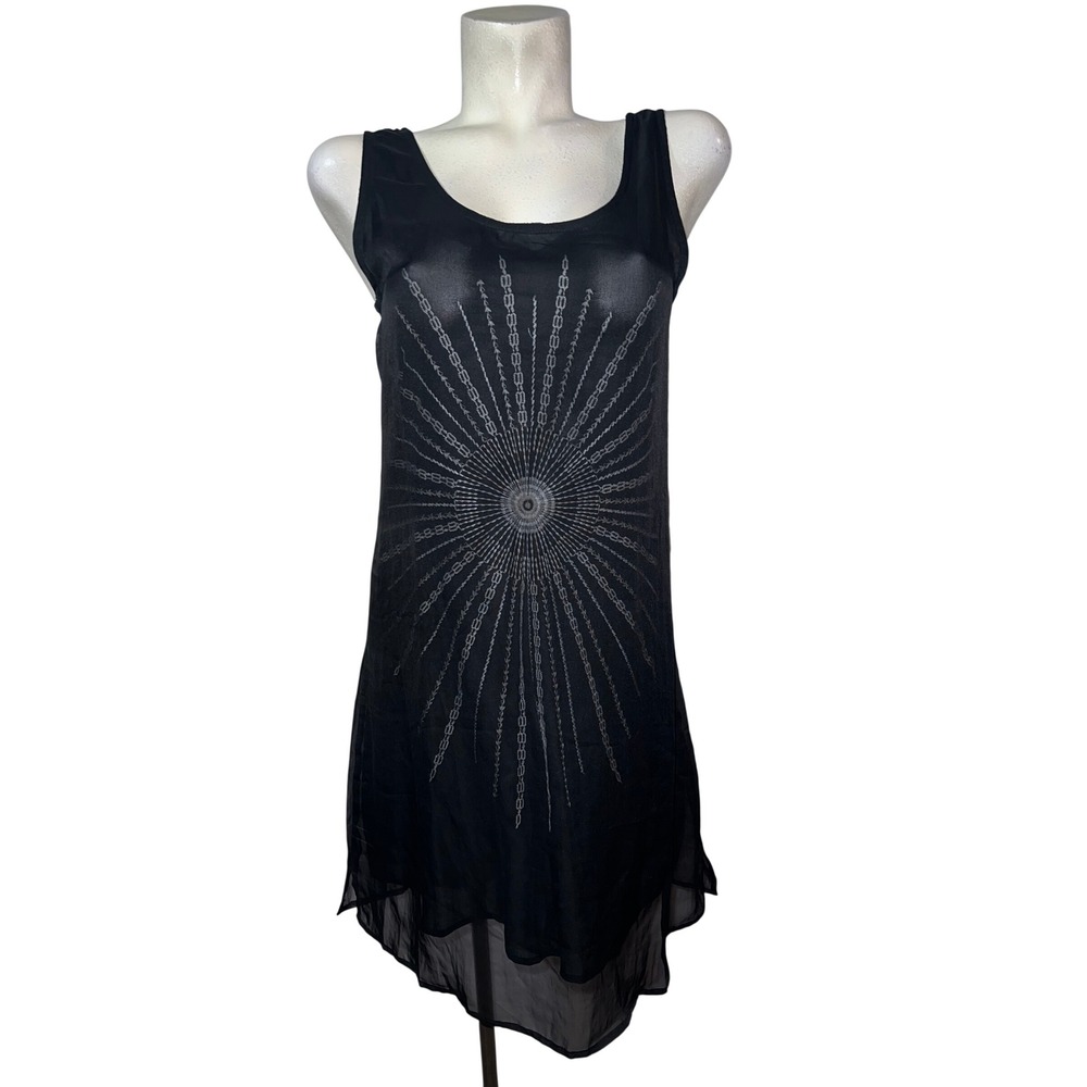 Mono Reno Sleeveless Chiffon Dress Black Starburst Embroidered M7902 Womens S
